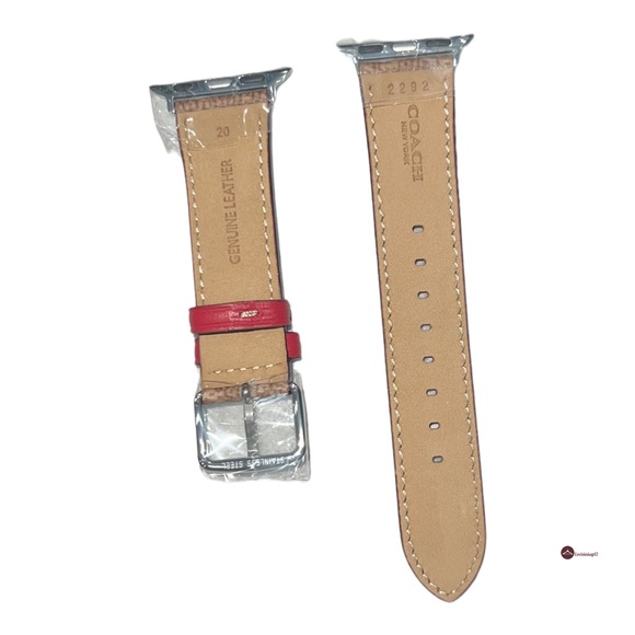 COACH Signature Tan Logo Red Heart Motif Leather 38 40 MM Apple Watch Band Strap - Picture 8 of 13